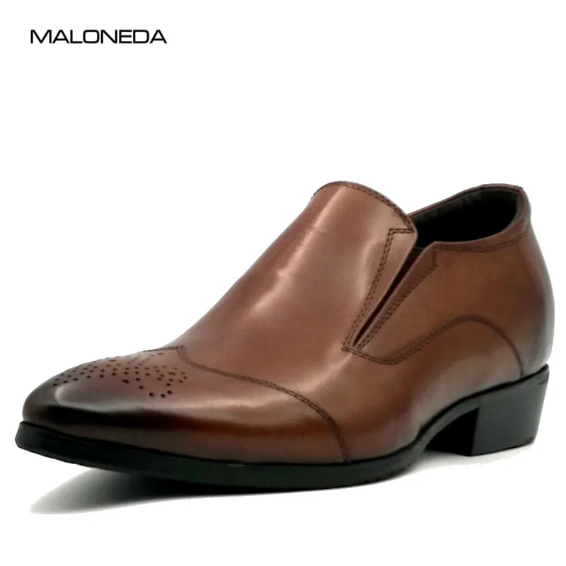 

Men's British Style Slip on Leather Business Formal Elevator Shoe Height Increasing Shoes 7 cm/2.76 inches