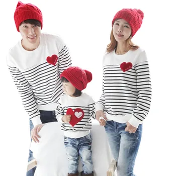 family matching clothes Spring Autumn family clothing sets long sleeve love Stripe father daughter baby girl boy clothes