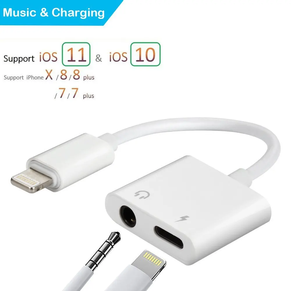 Beste HBUDS 2 in1 Audio Charger Adapter voor iPhone X 8 7 6 Plus 3.5mm Oortelefoon Adapter Accessoires Hoofdtelefoon Audio Splitter
