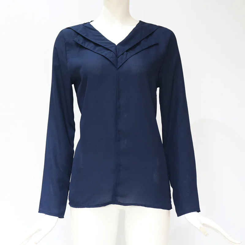 Autumn Chiffon Fashion Women Shirt Blouse V-Neck Casual Solid Color Female Shirts Office Ladies Workwear Blouses WS9455Z