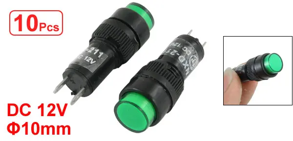 10 Pcs DC12V 10mm Green Neon Indicator Signal Light Pilot Lamp
