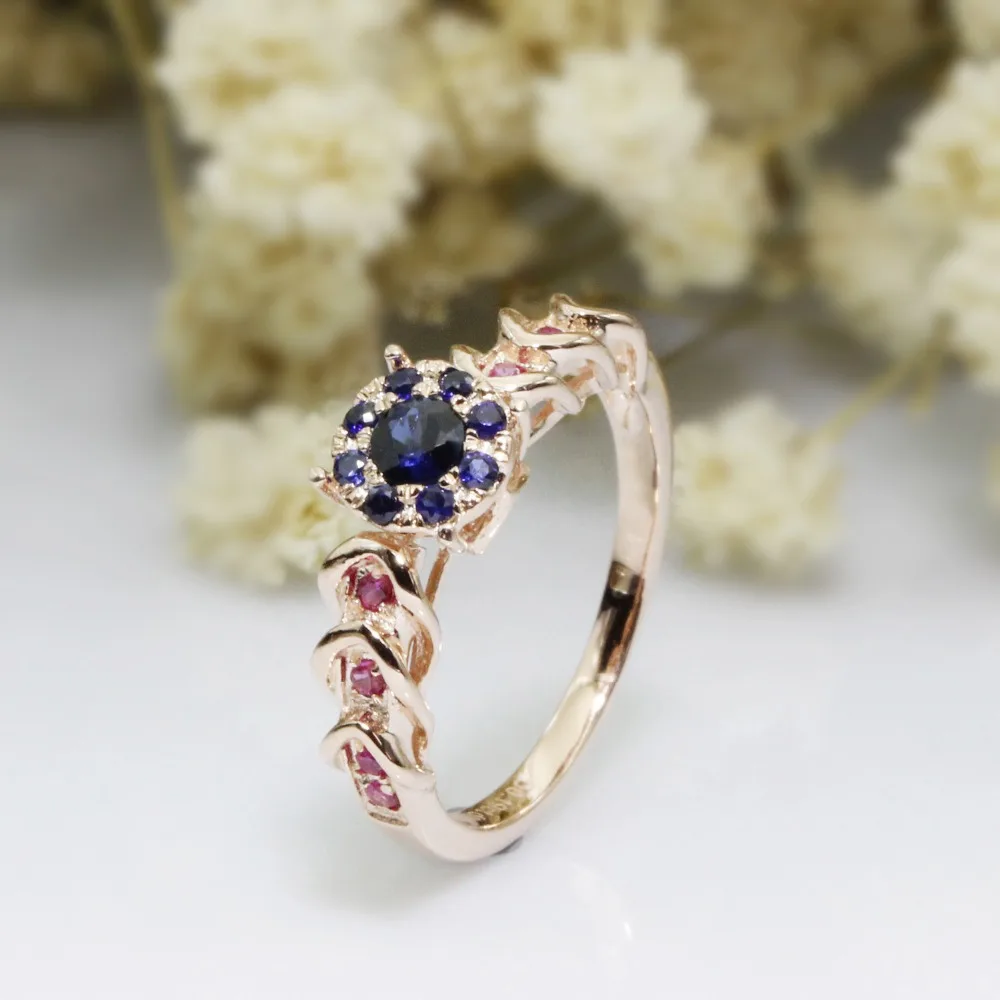 LASAMERO Rings for Women 0.19CT Round Cut Natural Blue Sapphire Center Rings 925 Silver Engagement Wedding Rings