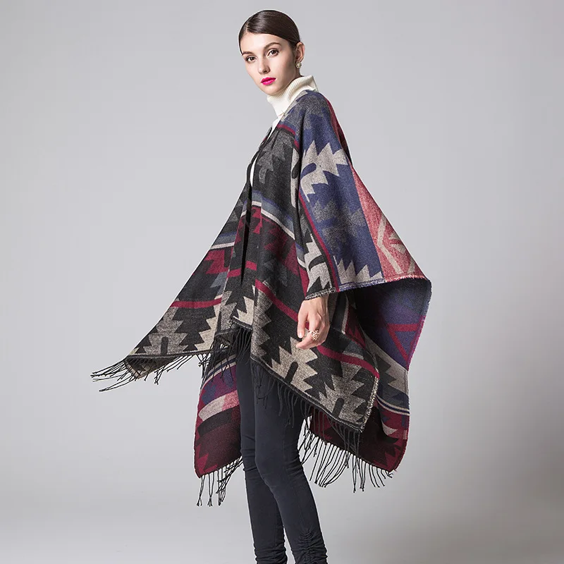 Beste Ethnicstyle geometrische vorm lange verdikking imitatie kasjmier split sjaal mantel infinity sjaal designer sjaal vrouwen luxe 2019