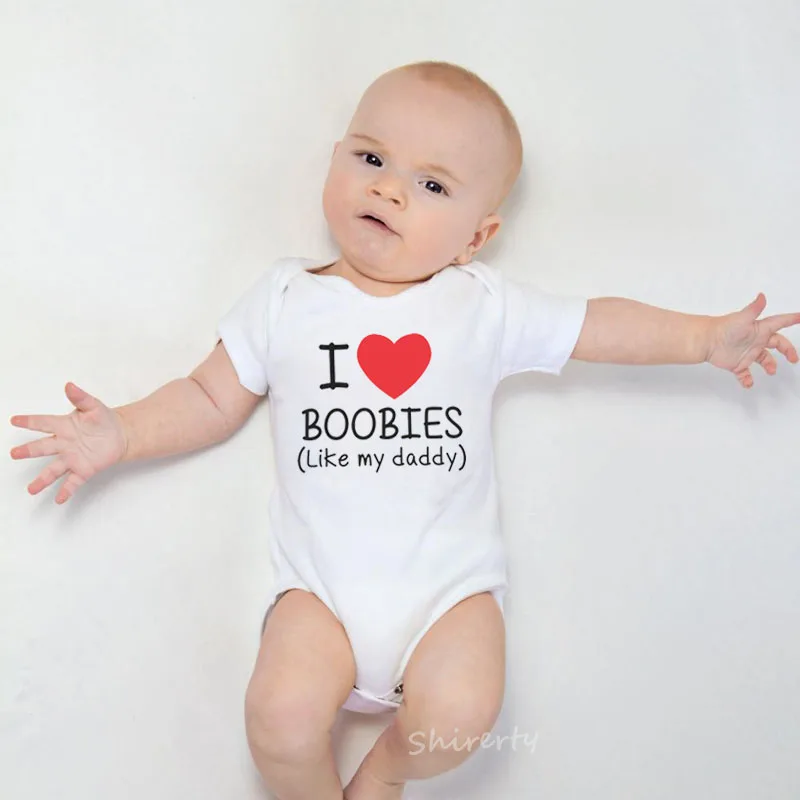 I Love Boobies Like My Daddy, детский летний комбинезон с буквенным принтом, хлопковый цельнокроеный милый комбинезон для новорожденных 0-24 месяцев