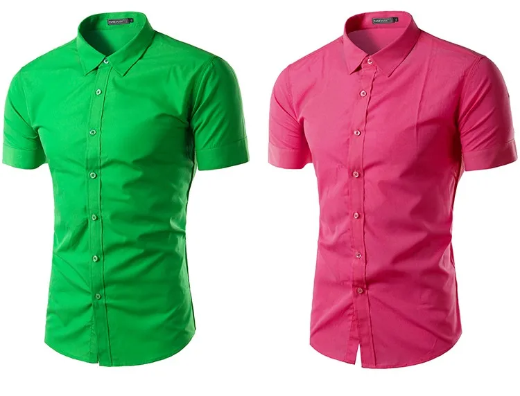 camisa social manga curta verde, camisa social manga curta rosa escura, camisa social manga curta rosa escuro