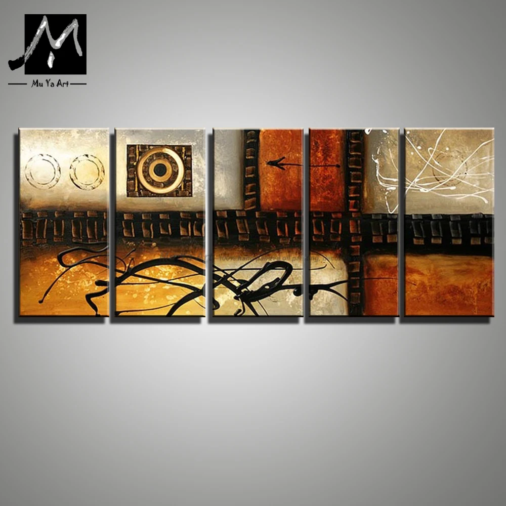 5 piece huge muti panel canvas wall art cheap large abstract African deco decorative picture oil ...