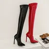 Sexy Stretch Patent Leather Over the Knee Boots Womens Extreme Thigh High Heels Boots Pointed Toe Party Winter Boots Black Red ► Photo 3/6