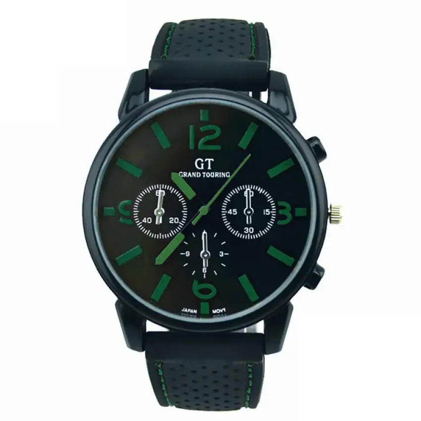 Модные Повседневные брендовые часы, мужские спортивные часы с большим циферблатом, резиновые часы, крутые кварцевые наручные часы, аналоговые часы RD - Цвет: Green