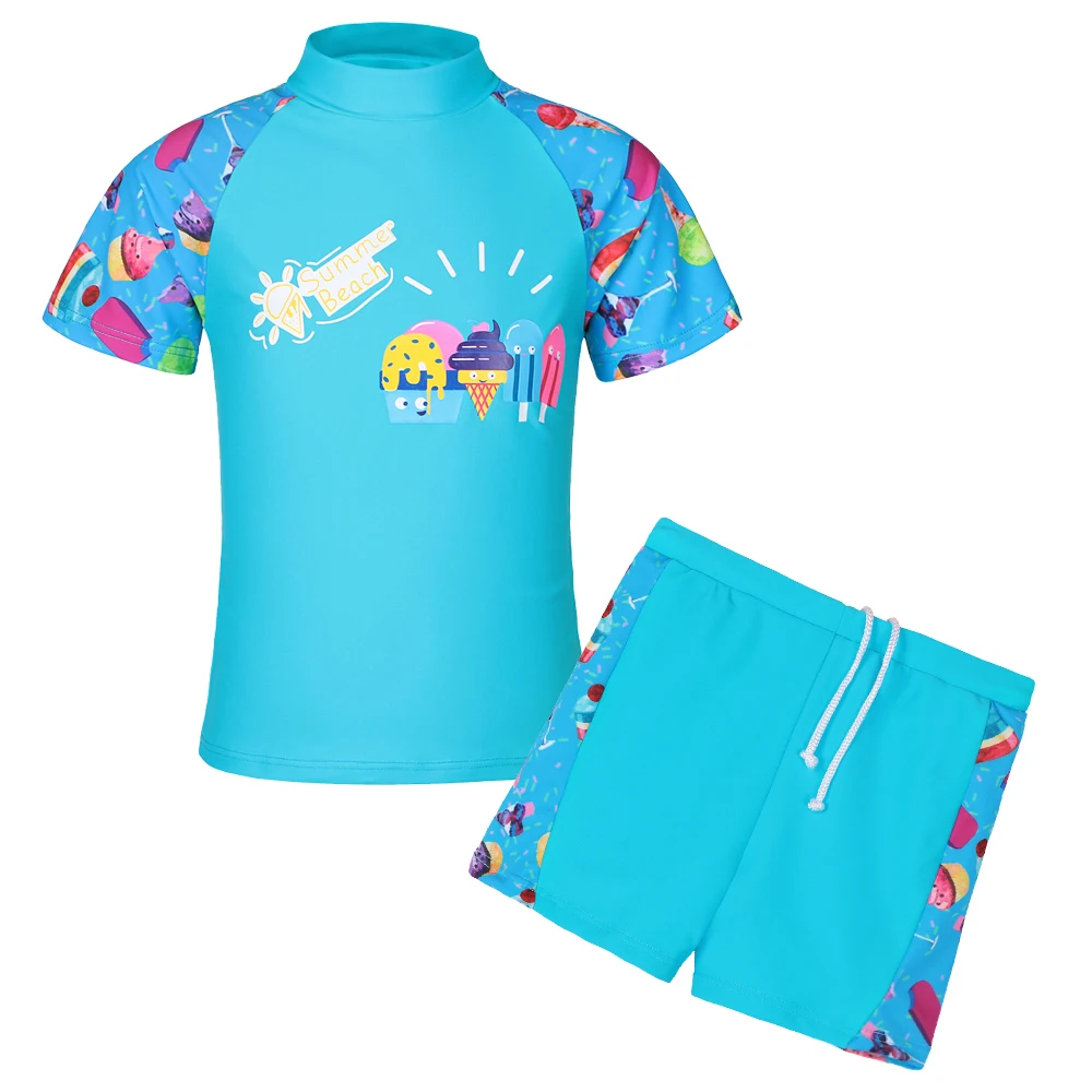 

2018 2Pcs Set Short Sleeve Icecream Rash Guards Swimsuits UPF 50+ UV Protective Swimwear Sunblock Bathing Suit for 3-10Y