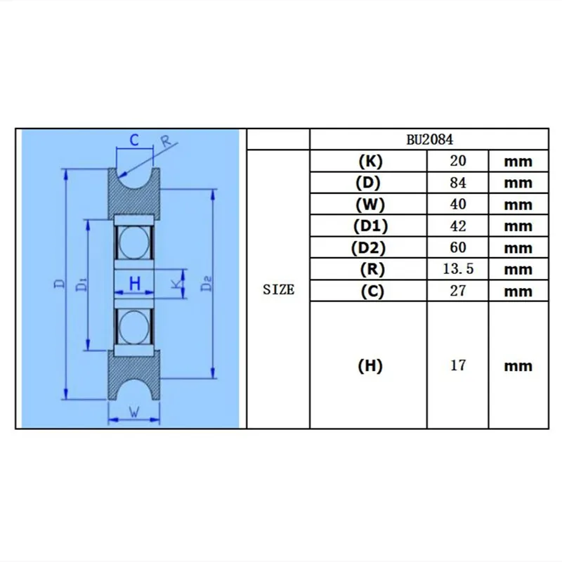 20*84*40 мм U ширина паза 27 мм направляющий шкив Sheave герметичный рельсовый подшипник BU2084