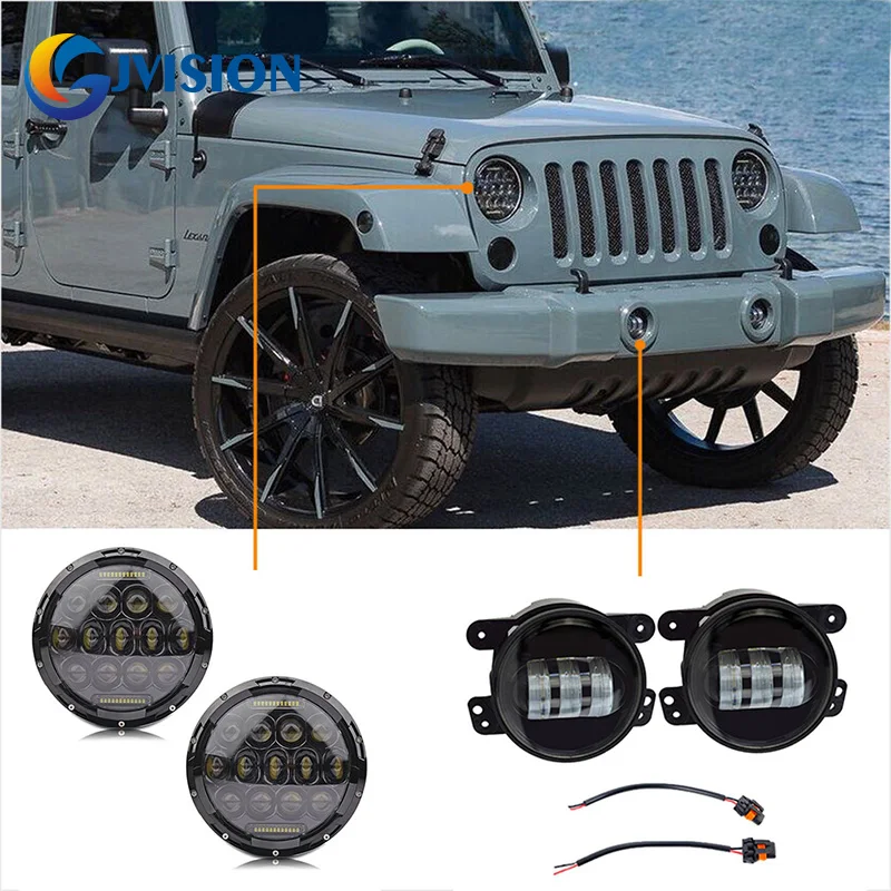 7 Inch Led Headlight Hi/Lo Beam Projector Headlamp 4'' 30W LED Fog Light Kit For Jeep Wrangler JK TJ LJ Rubicon Sahara | Автомобили