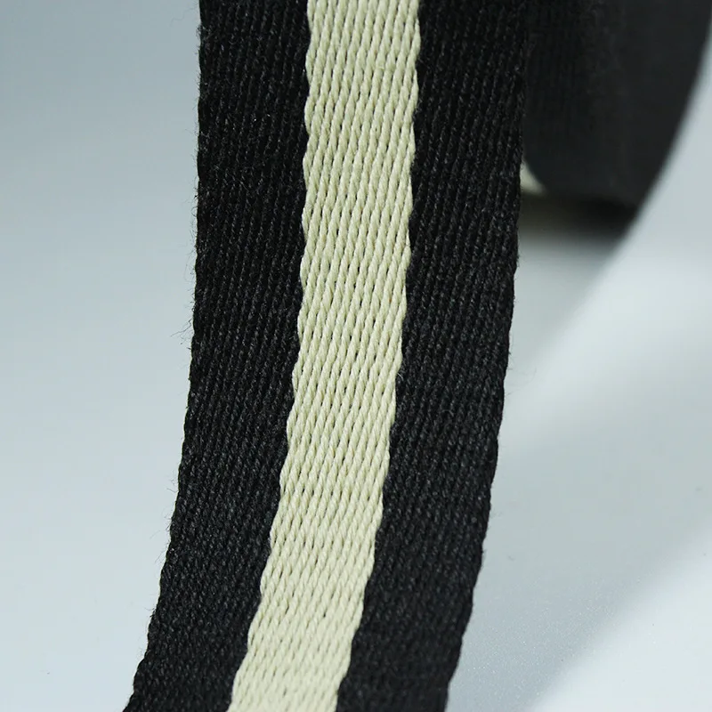 10 yards from the batch 38mm 1.4 &quotwide webbing black beige striped polyester cotton ribbon twill bag |