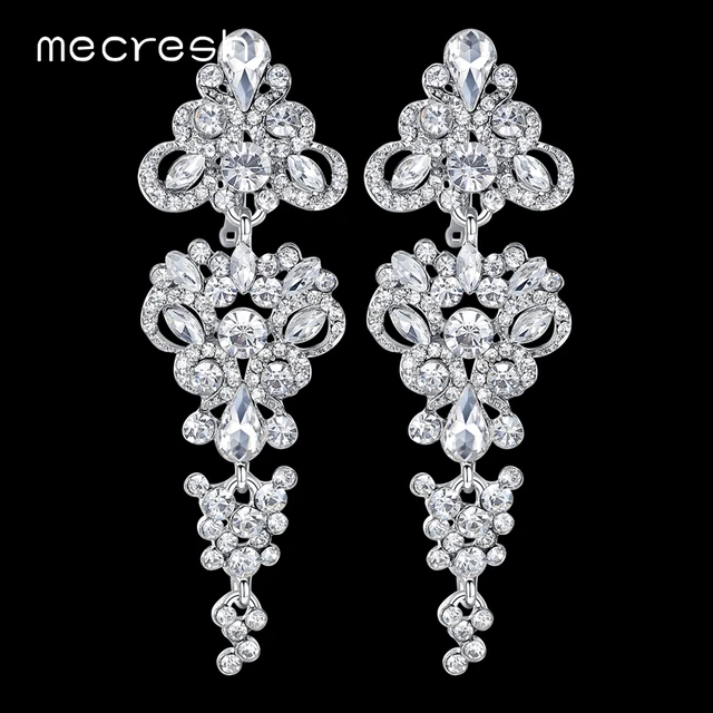 Mecresh Gorgeous Chandelier Wedding Long Earrings For Women Silver Mecresh Gorgeous Chandelier Wedding Long Earrings For Women Silver Color Crystal Bridesmaid Drop Prom Jewelry