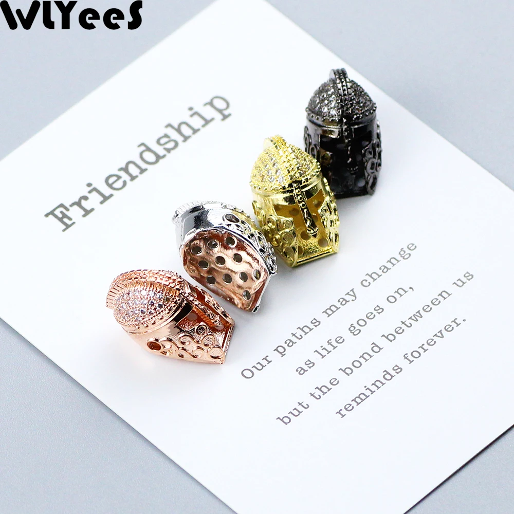 

WLYeeS 2pcs White CZ Roman Knight Helmet Pendant Copper Bead Rhinestone Metal Accessories Loose Bead Jewelry Making DIY Bracelet