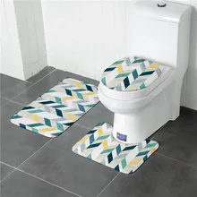 Геометрические фигуры 3 шт./компл. Фланелевая пижама с принтом Нескользящие Туалет Ванная комната подстилка, напольный коврик ковер Впитывающий Коврик стойка для тряпок крышка туалет для ванной