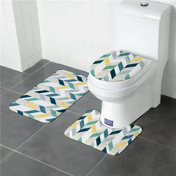 

Geometric 3pcs/set Flannel Print Non Slip Toilet Bathroom Pad Floor Mat Rug Carpet Absorbent Pedestal Rug Lid Toilet Cover Bath