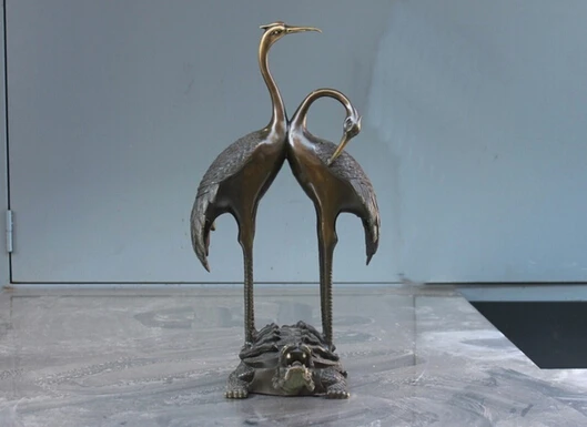 

wholesale factory 18"China Pure Bronze Palace Feng Shui Crane Ride Dragon Turtle tortoise Statue