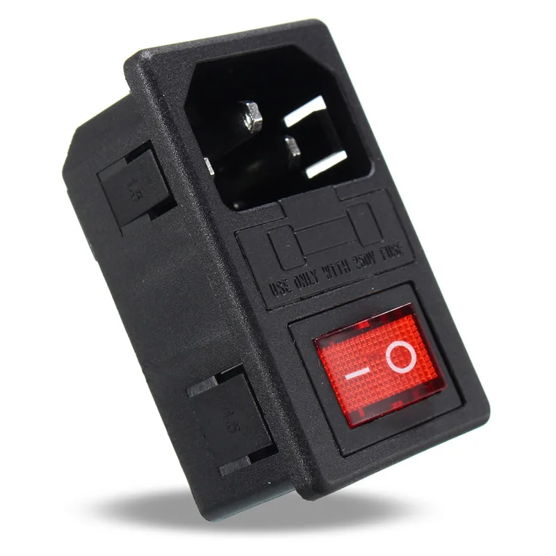 10A 250V Red Rocker Switch Fused IEC 320 C14 Inlet Power Socket Fuse
