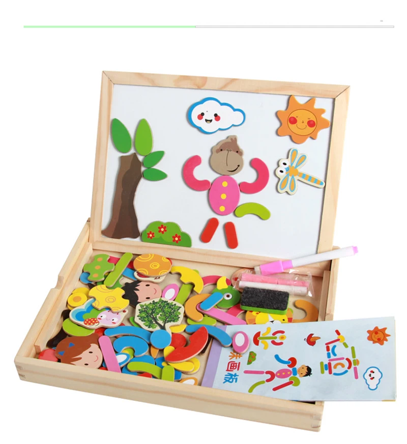 Деревянные пазлы для детей мультфильм Многофункциональный Магнитная Дети головоломка доска для рисования развивающие игрушки MT55
