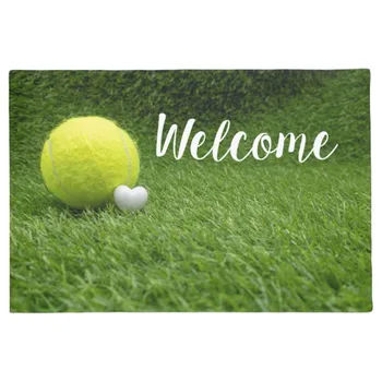 

Fun Tennis ball with white heart on green doormat Home Decoration Entry Non-slip Door Mat Rubber Washable Floor mat