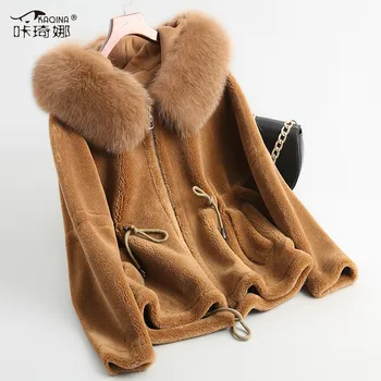 

Real Fox Fur Collar Hooded Long Coat Women Clothes 2018 100% Wool Coats Autumn Winter Vintage Short Overcoat Abrigo Mujer 68524