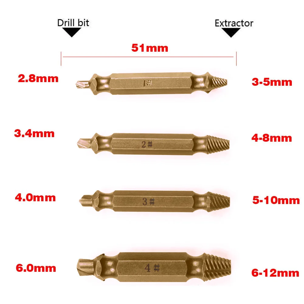 4 шт. Титановый Винт экстрактор сверла направляющий набор сломанных поврежденных болтов для удаления скорости инструмент для удаления скорости Легкий болт шпилька