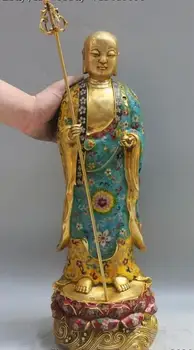 

Tibet Fane Bronze Cloisonne Jizo monk Ksitigarbha Ksitigarbharaja Boddha Statue