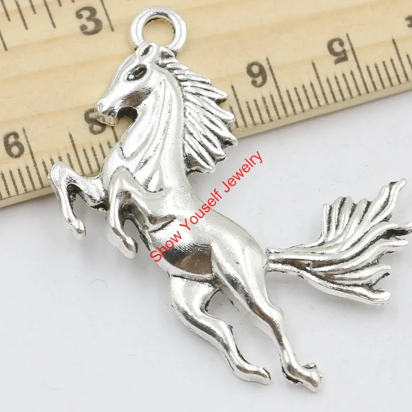 5pcs Antique Silver Tone Horse Charms Pendants for Jewelry Making DIY Handmade Craft 42x44mmin