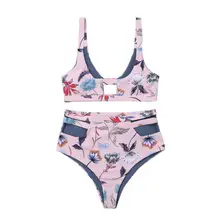 Women Sexy Two Piece Bikini Set Bohemian Vintage Floral Printed Swimsuit Hollow Out Color Block Reversible High Waisted Thickene Women Sexy Two Piece Bikini Set Bohemian Vintage Floral Printed Swimsuit Hollow Out Color Block Reversible High Waisted Thickene
