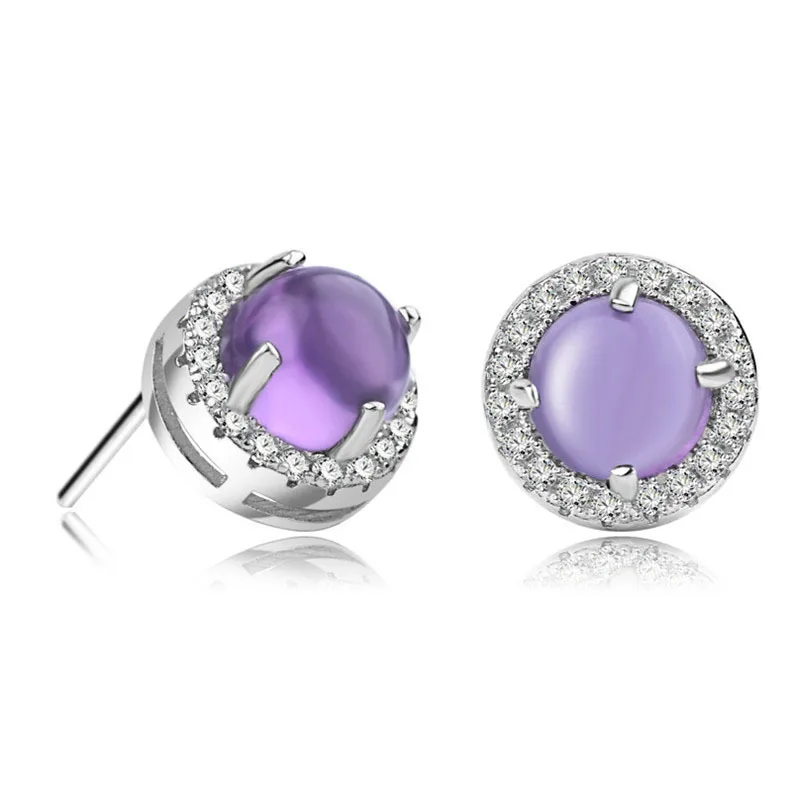 

Earrings Christmas Gift 100% Sterling Silver Jewelry Romantic Nature Purple Ross Quartz Stud Earrings Top Quality!!