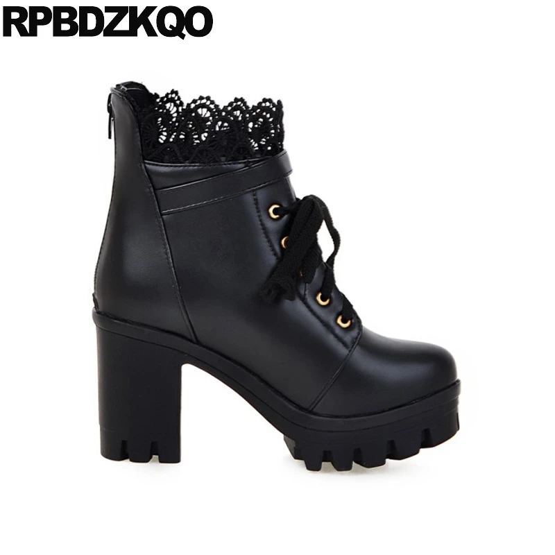 Tacón Alto Punta Redonda Cordón Tobillo 2017 Impermeable Botas Blancas De Plataforma Barato Botines Zapatos Corto Cinturón Ata Para 11 Tamaño 10 43 Talla Grande Kawaii Fornido Mujer 9 Nuevo - AliExpress