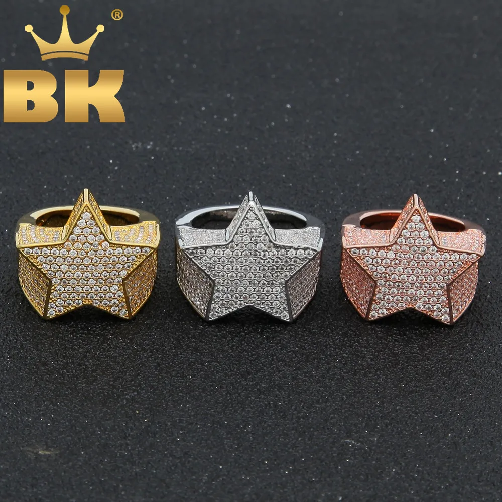 Модные кольца BLING KING в форме звезды золотистые и серебристые с полным покрытием