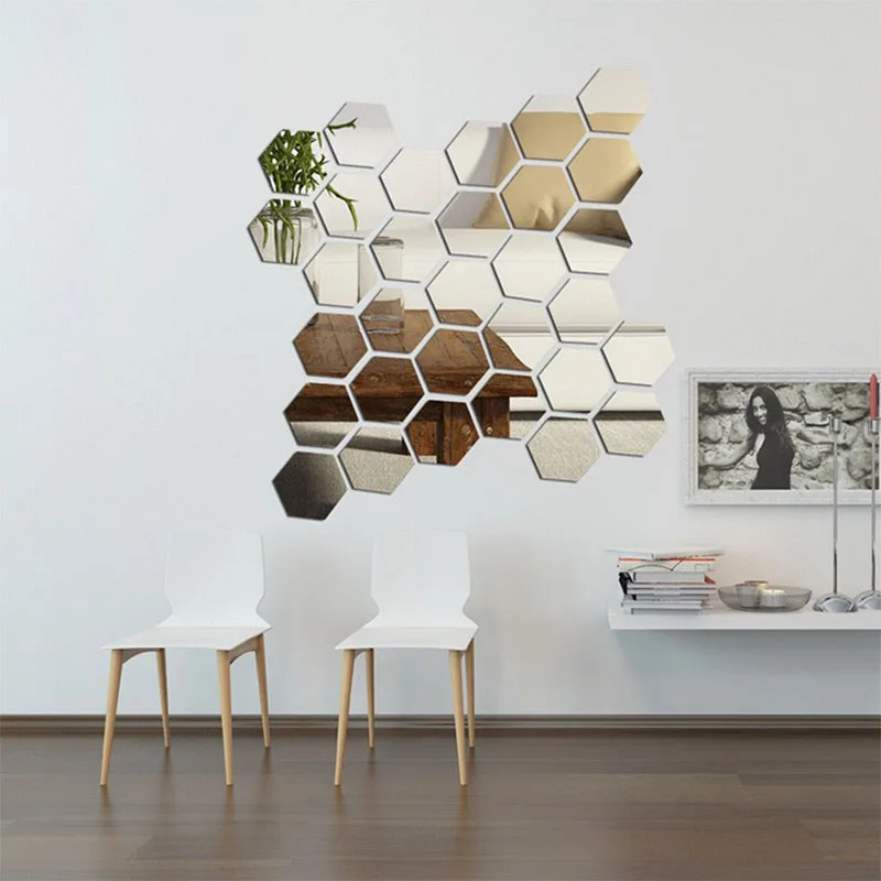 

12Pcs 3D Hexagon Acrylic Mirror Wall Stickers DIY Art Wall Decor Stickers Home Decor Living Room Mirrored Decorative Sticker