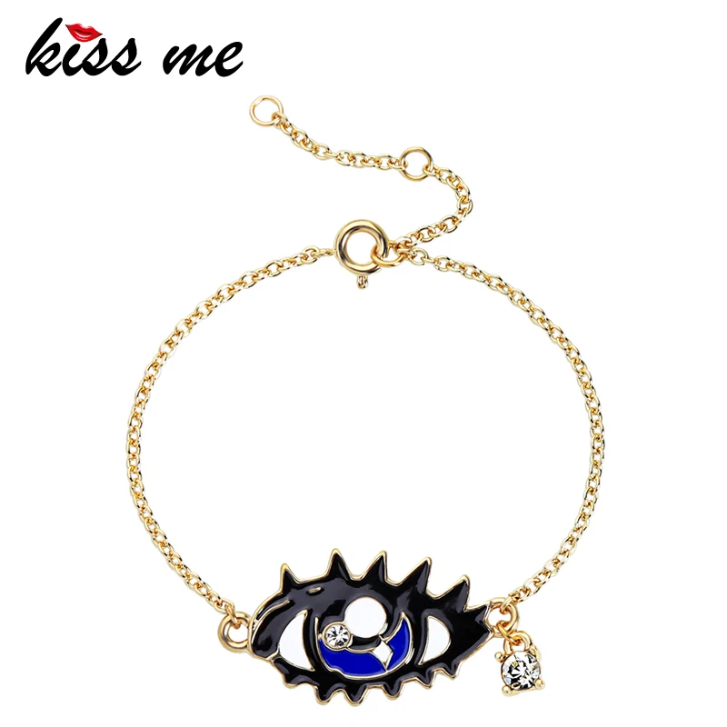 

KISS ME New Charm Bracelet High Quality Gold Color Crystal Enamel Evil Eye Bracelets for Women Fashion Accessories