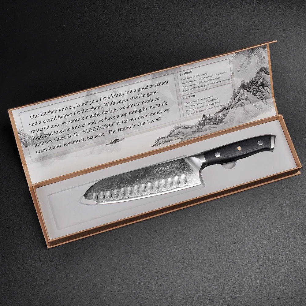 SUNNECKO Premium Damascus Santoku Knife Japanese VG10 Steel Blade Chef's Kitchen Knives G10 Handle Razor Sharp Meat Fruit Cutter