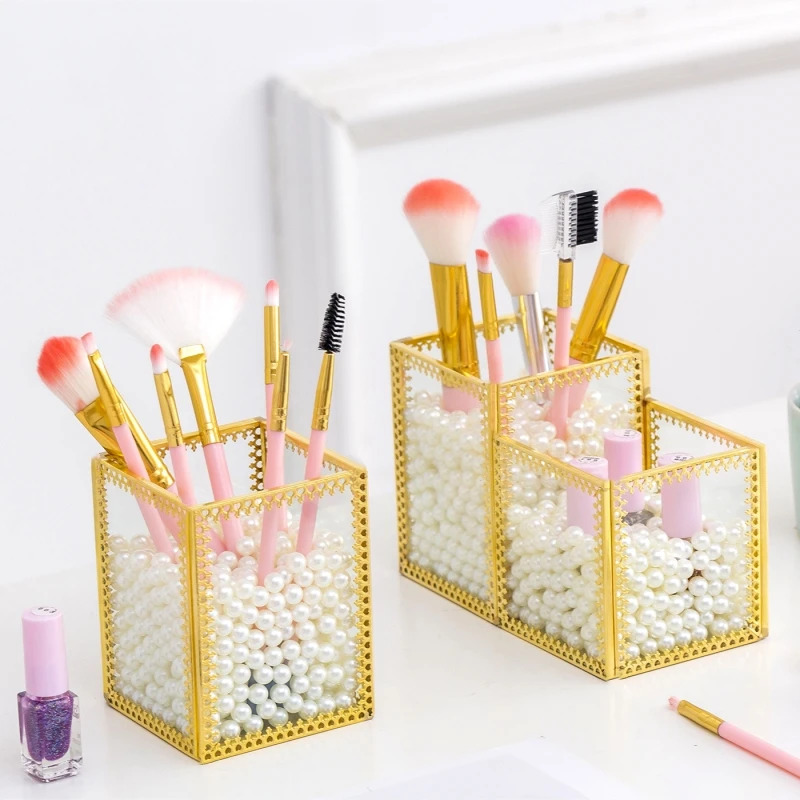 

Glass Clear Makeup Organizer Cosmetic Lipstick Holder Makeup Tools Storage Box Brush Accessory Pencil Rack Make up Organizer Box
