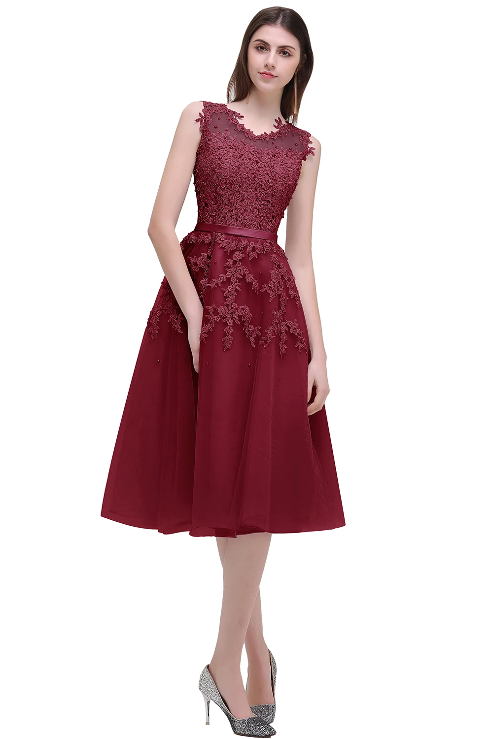 В наличии 2019 трапециевидной формы Короткие вечерние платья пыльно розовый бисером кружево аппликации Robe De Doiree Courte торжественное платье