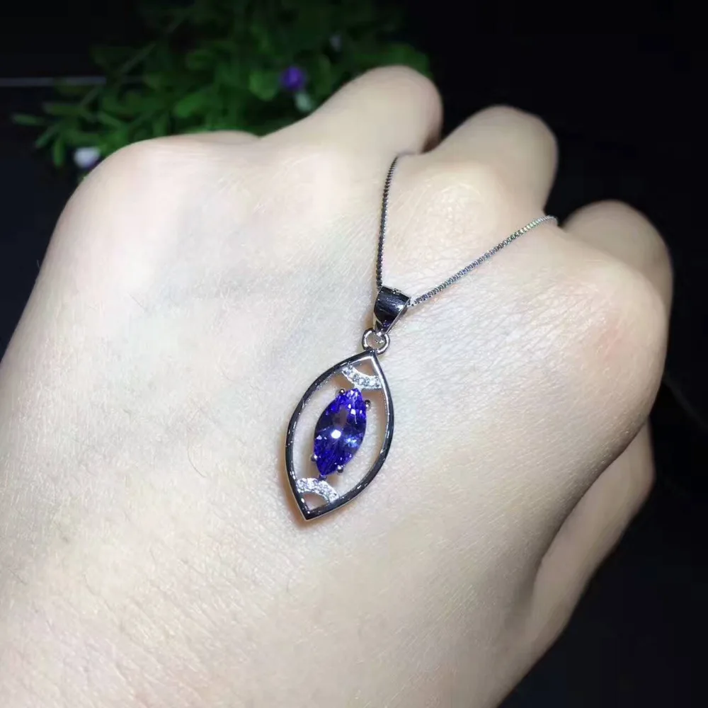  Pendentif tanzanite bleu naturel pendentif pierre gemme naturelle collier S925 argent mode simple g