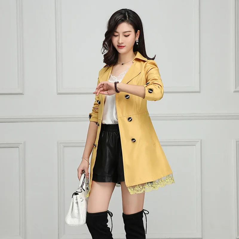 

Mr.nut Korean version of the self-cultivation temperament double-breasted lace side windbreaker bow fashion ladies windbreaker