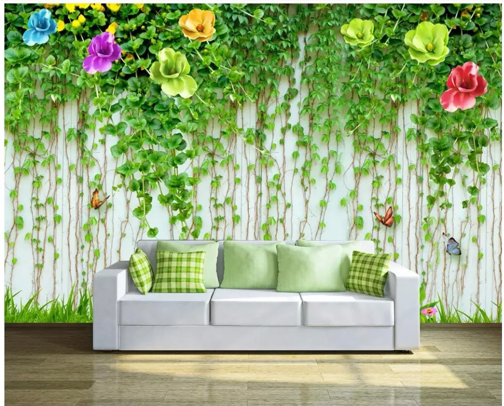 Custom Photo 3d Wall Paper For Living Room Hd Green Flower Vine Tv Background  Home Decor 3d Wall Murals Wallpaper For Walls 3 D - Wallpapers - AliExpress