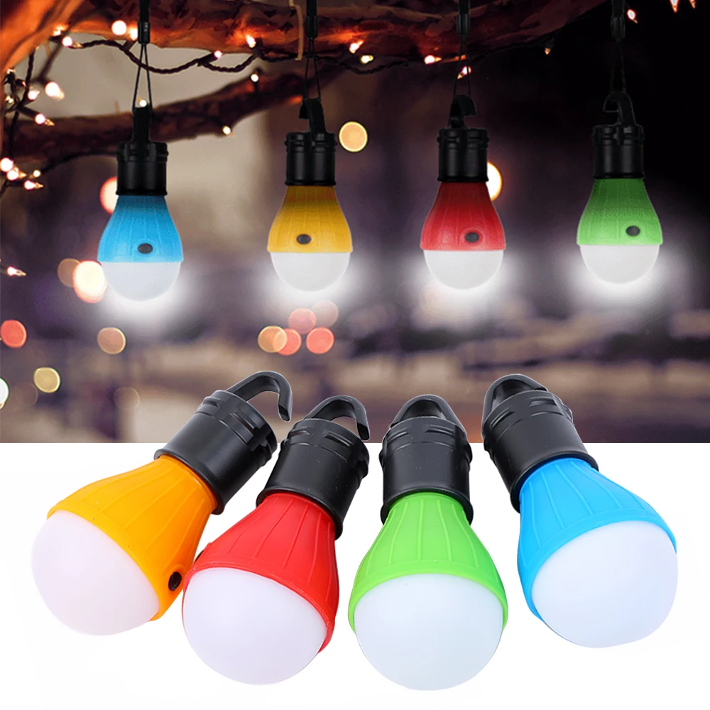 Mini Portable Lantern Tent Light LED Bulb Emergency Lamp Waterproof Hanging Hook Flashlight For Camping 4 Colors Use 3*AAA