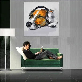 

wholesale best Newest Abstract Colors Hand Painted Music Dog animals Oil Painting For Wall Picture Home Decor Artwork On Canvas