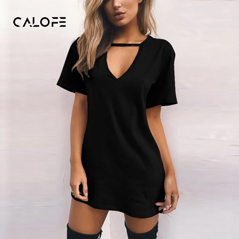 CALOFE 2019 плюс размер 3XL летние сексуальные платья Женские однотонные повседневные