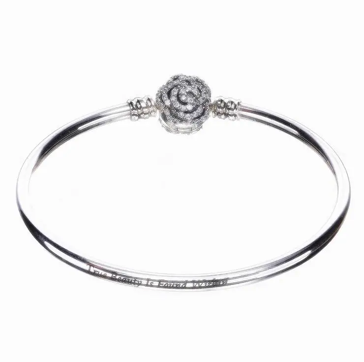 

Inlaid full Rhinestone Rose buckle 925 Sterling Silve bracelet Fits European brand women's jewelry accessories