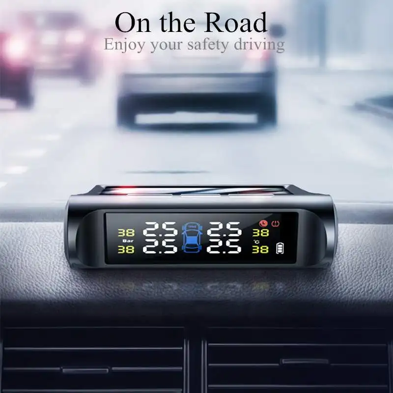 

Solar TPMS General Wireless C240 TPMS Solar Power Tire Pressure Alarm Monitor System Color LCD Display with 4 External Sensors