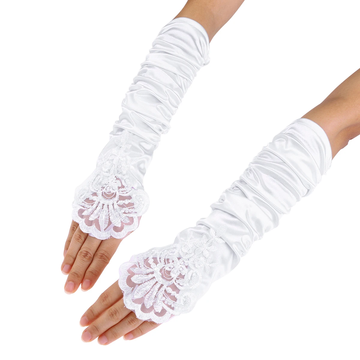 1 Pair Ladies Fingerless Gloves Lace Sequins Satin Bridal Gloves for