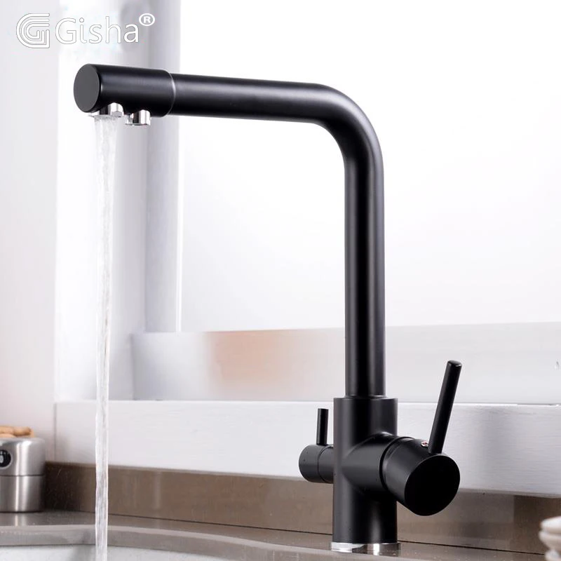 

Gisha single hole Kitchen sink Faucet Deck Mounted Tap 360 Degree Rotation Water Purification Dual Handles Cold Hot Tap G2010