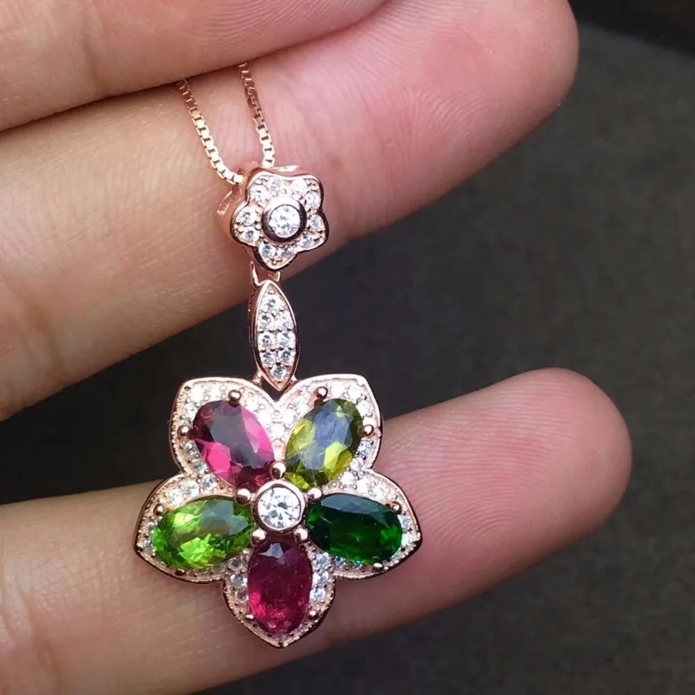  Pendentif tourmaline multicolore naturel pierres précieuses naturelles élégant fleur de prunier pen