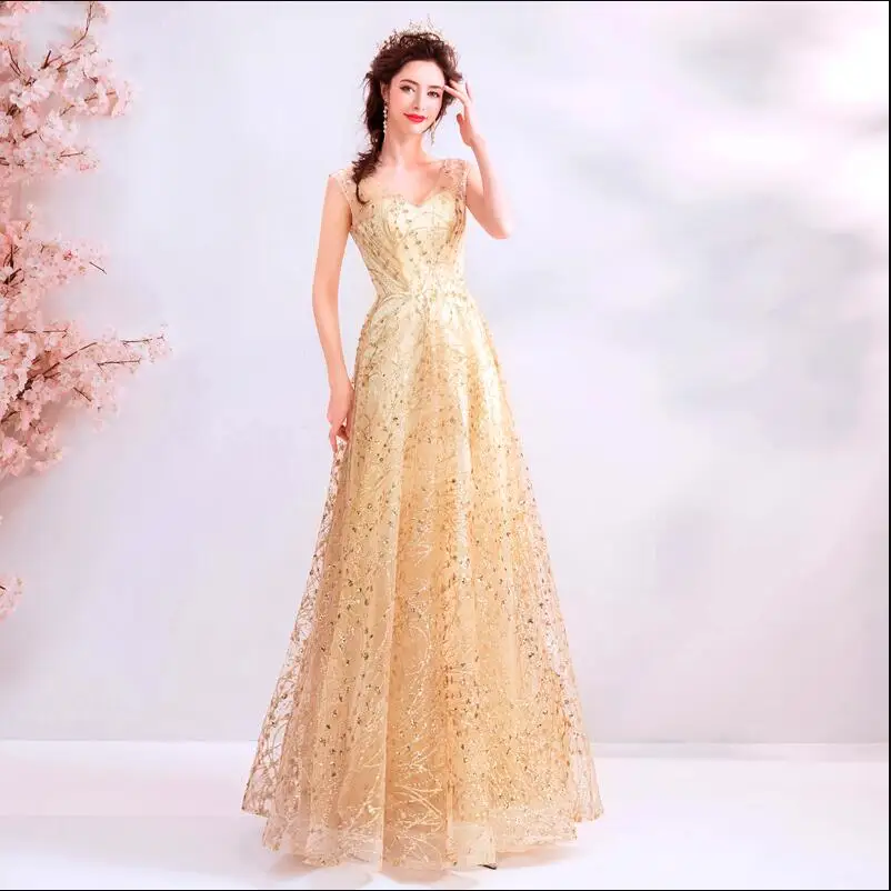 Glaring princess champagne gold Evening Dress long lace up prom gown robe de mariee graduation dress A line dress for wedding Glaring princess champagne gold Evening Dress long lace up prom gown robe de mariee graduation dress A line dress for wedding