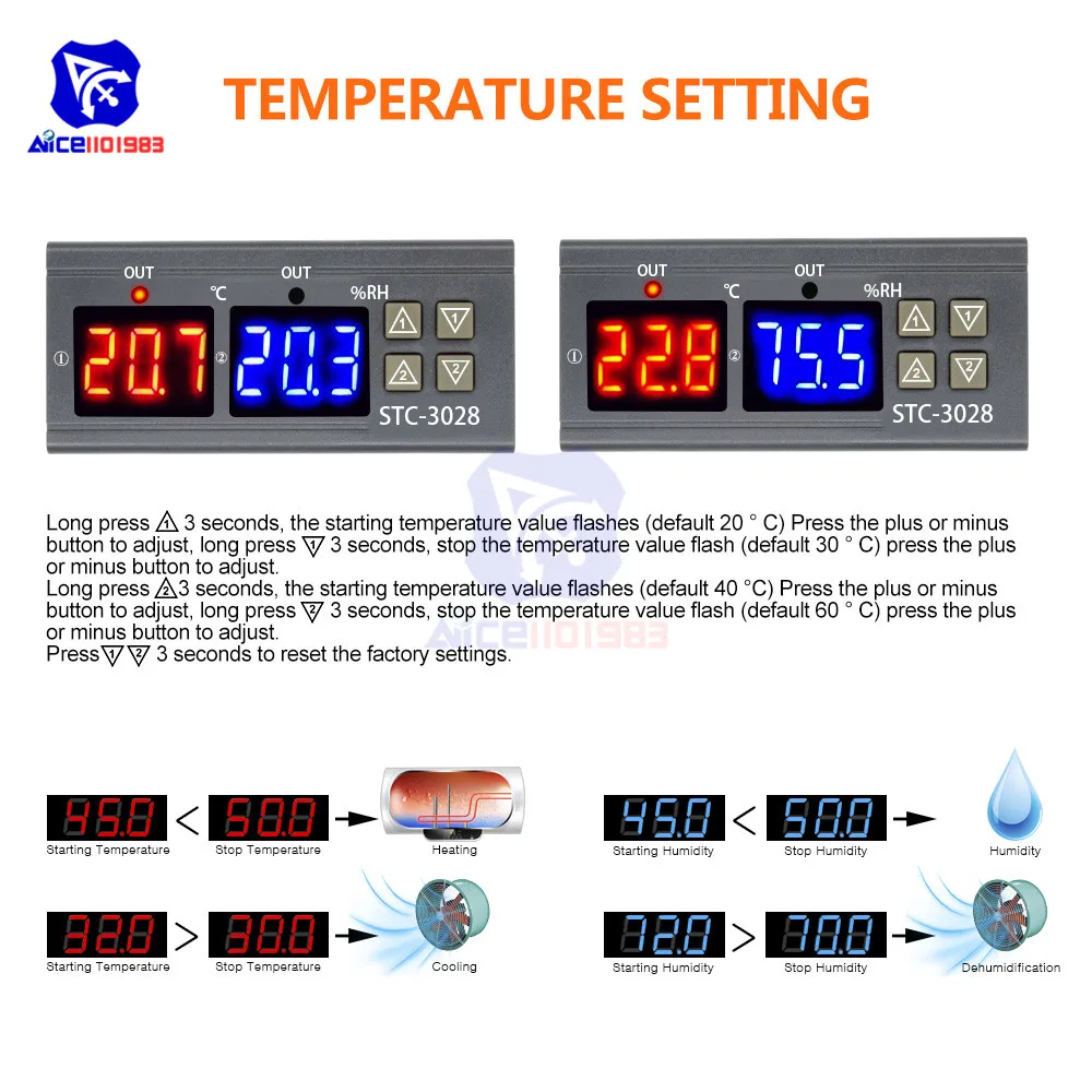 Diymore STC 3028 12 В 24 220 двойной светодиодный термометр гигрометр с датчиком SHT20 датчик